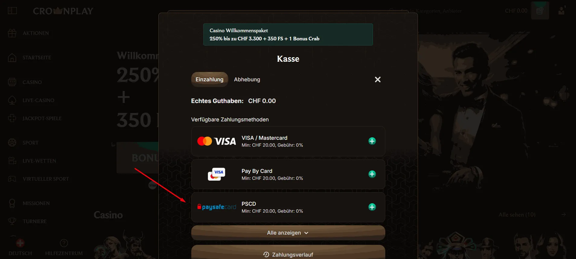 CrownPlay Casino mit Paysafecard