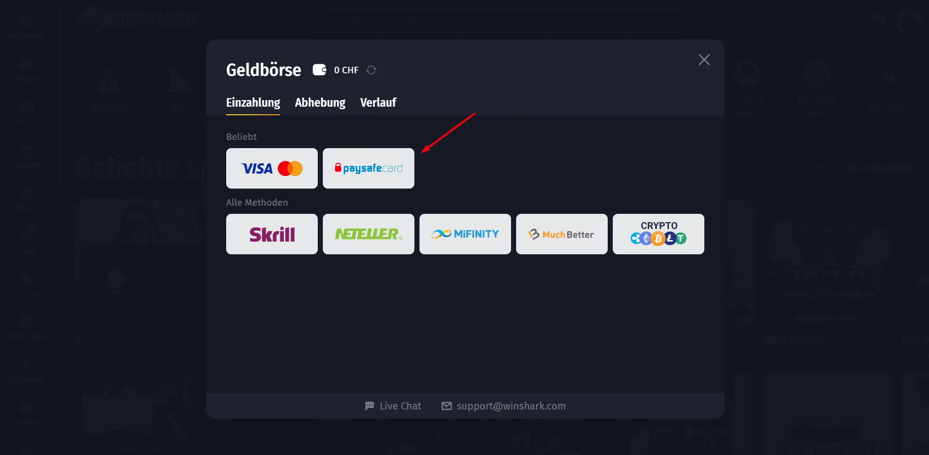 Winshark Casino mit Paysafecard