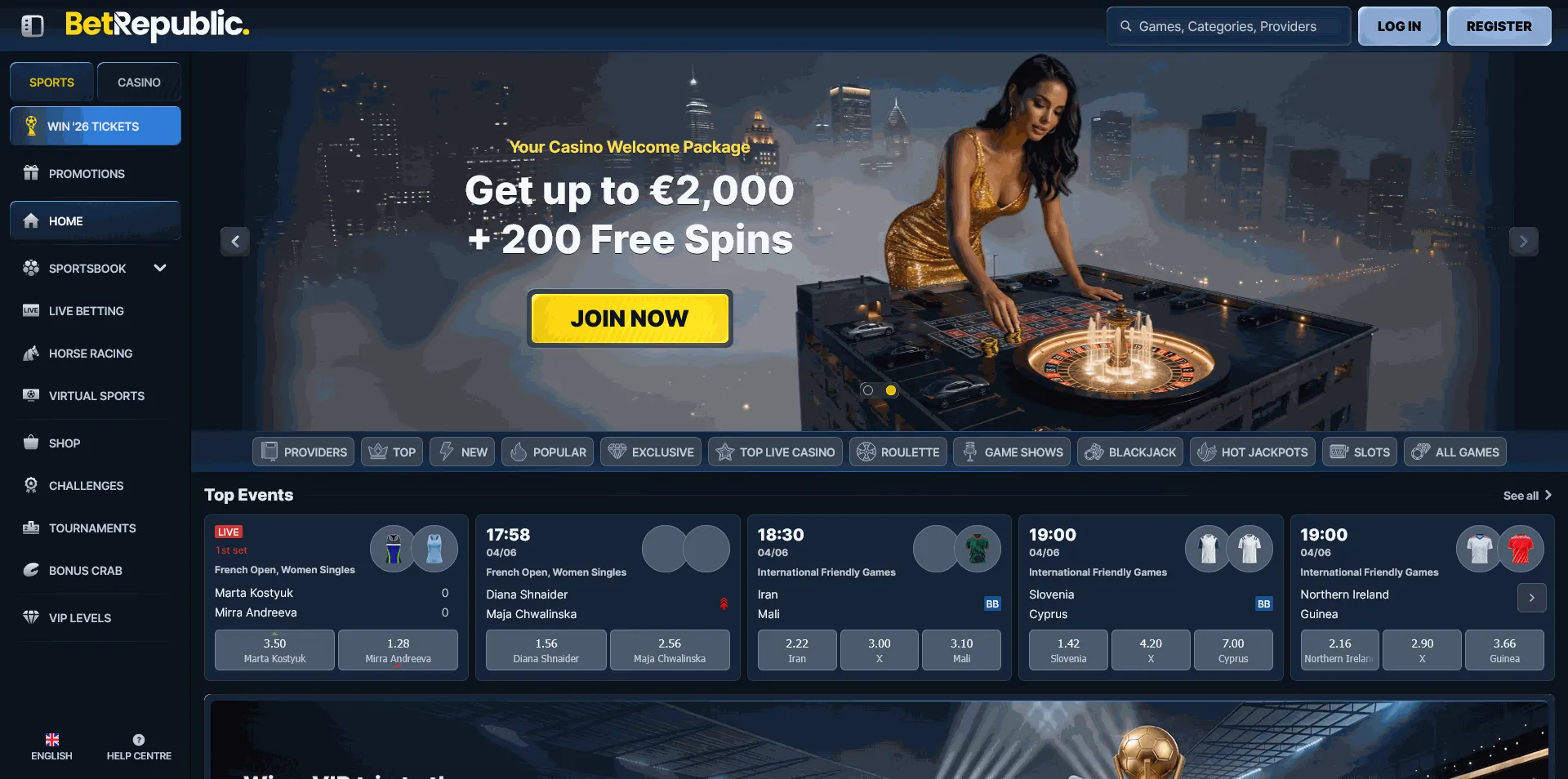 BetRepublic EU online casino homepage
