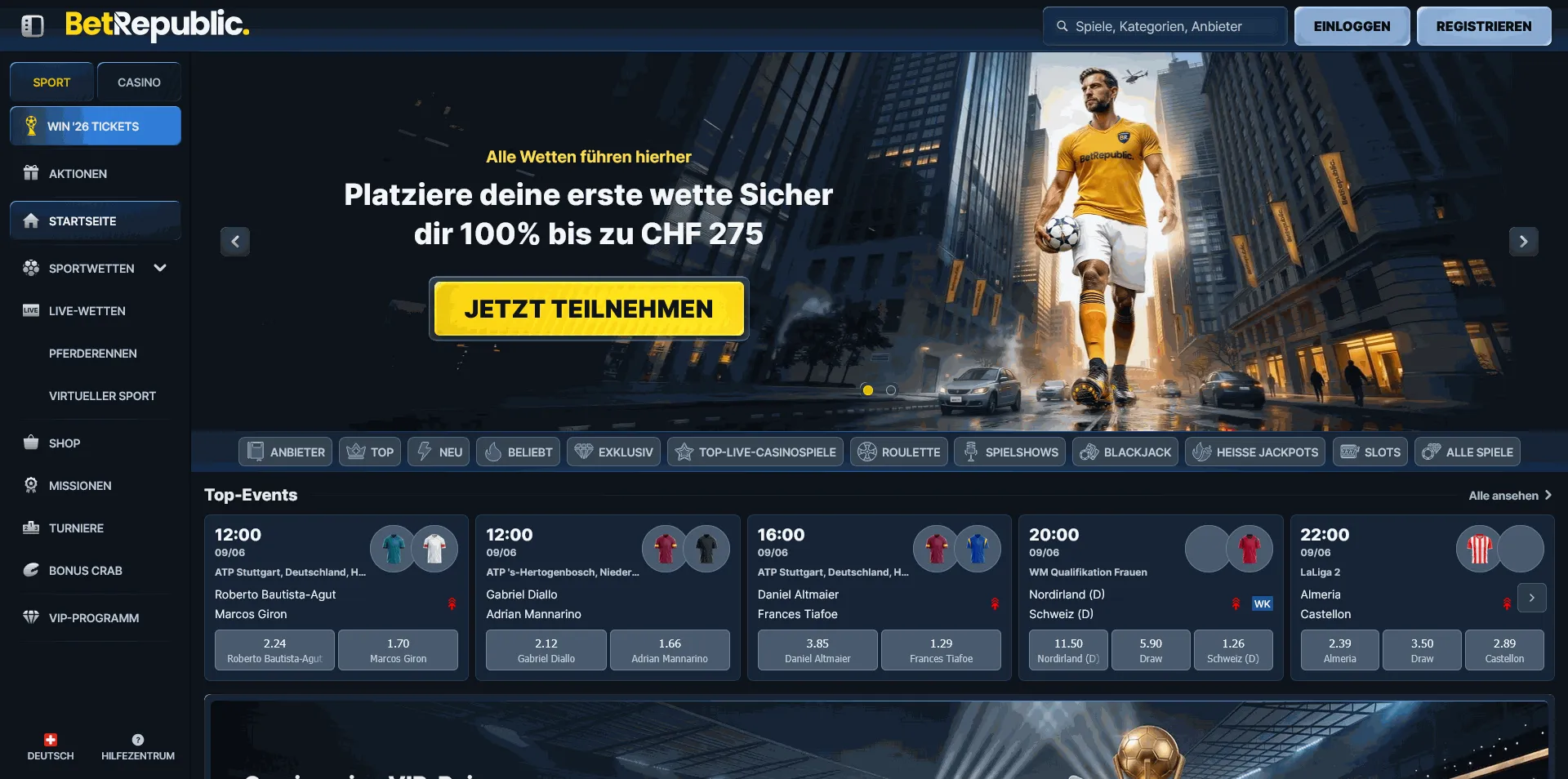 BetRepublic EU online casino homepage