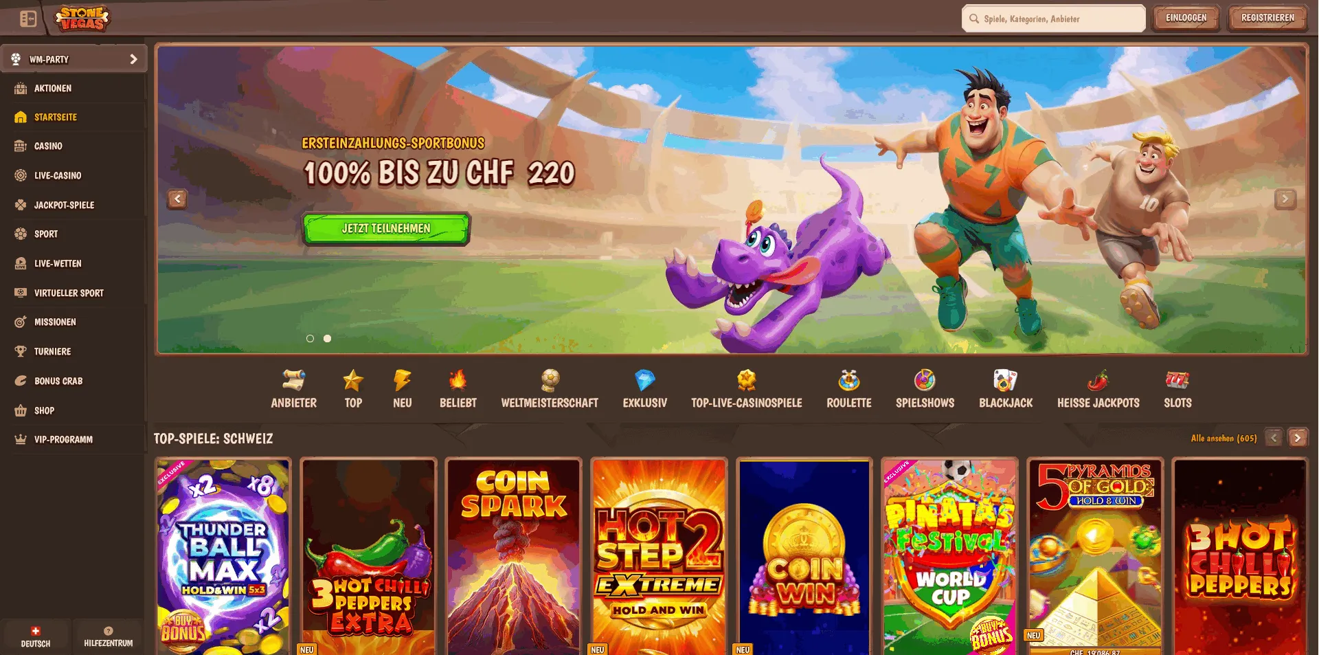 Startseite des StoneVegas Online Casinos